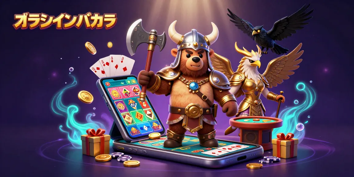 オンラインバカラをテーマにしたダイナミックなシーンのアートワーク、ビルバトルのキャラクターが登場