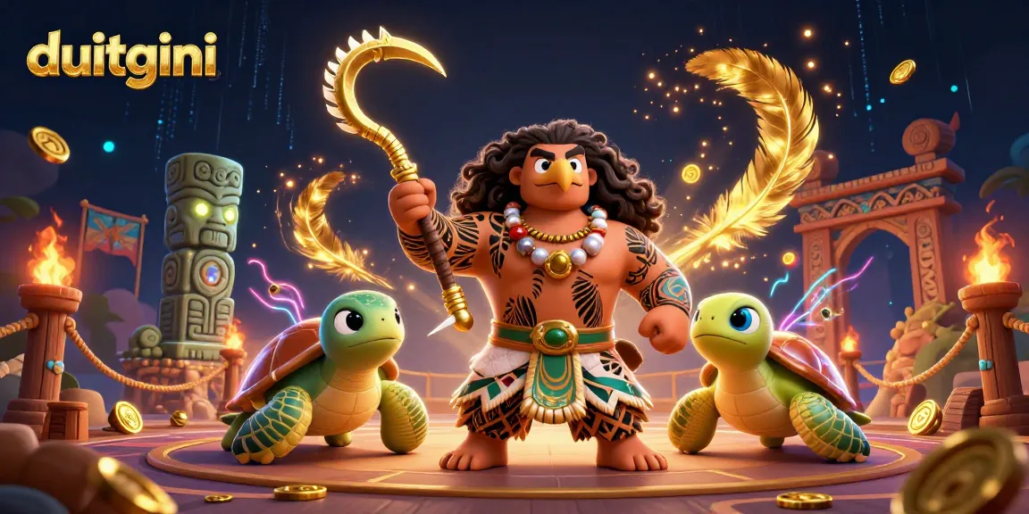 Dive into action with duitgini as a hawk and turtle explore a vibrant casino island atmosphere.