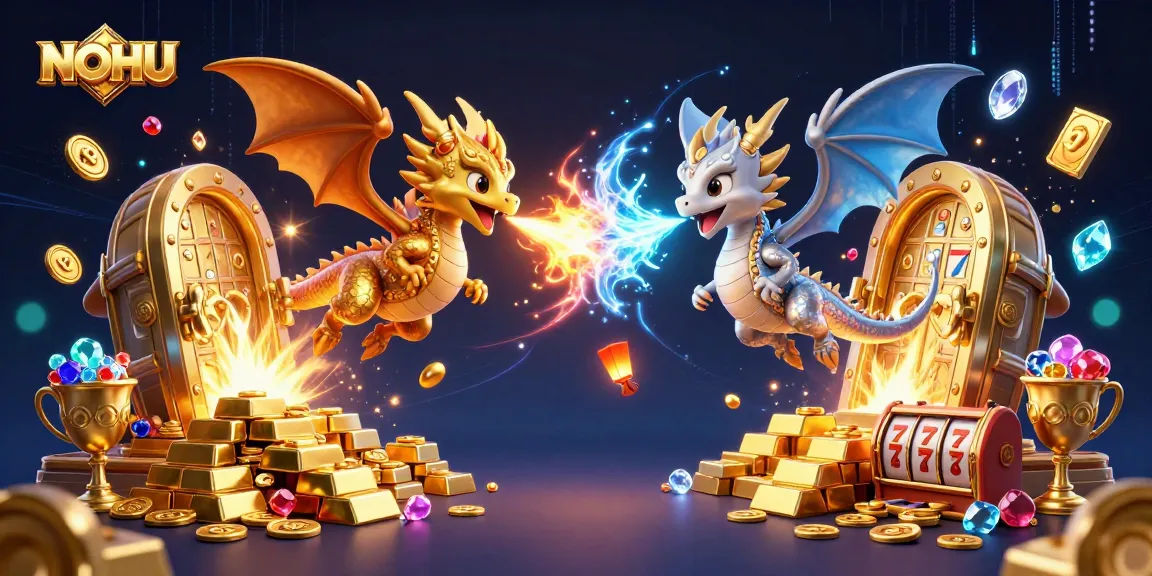 Experience dynamic gameplay with NOHU, featuring a gold and silver dragon in a dazzling casino scene.