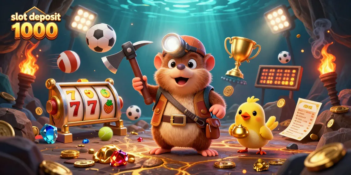 Engage in excitement with our vibrant slot deposit 1000 scene featuring treasure hunter mole amidst magical slot reels.