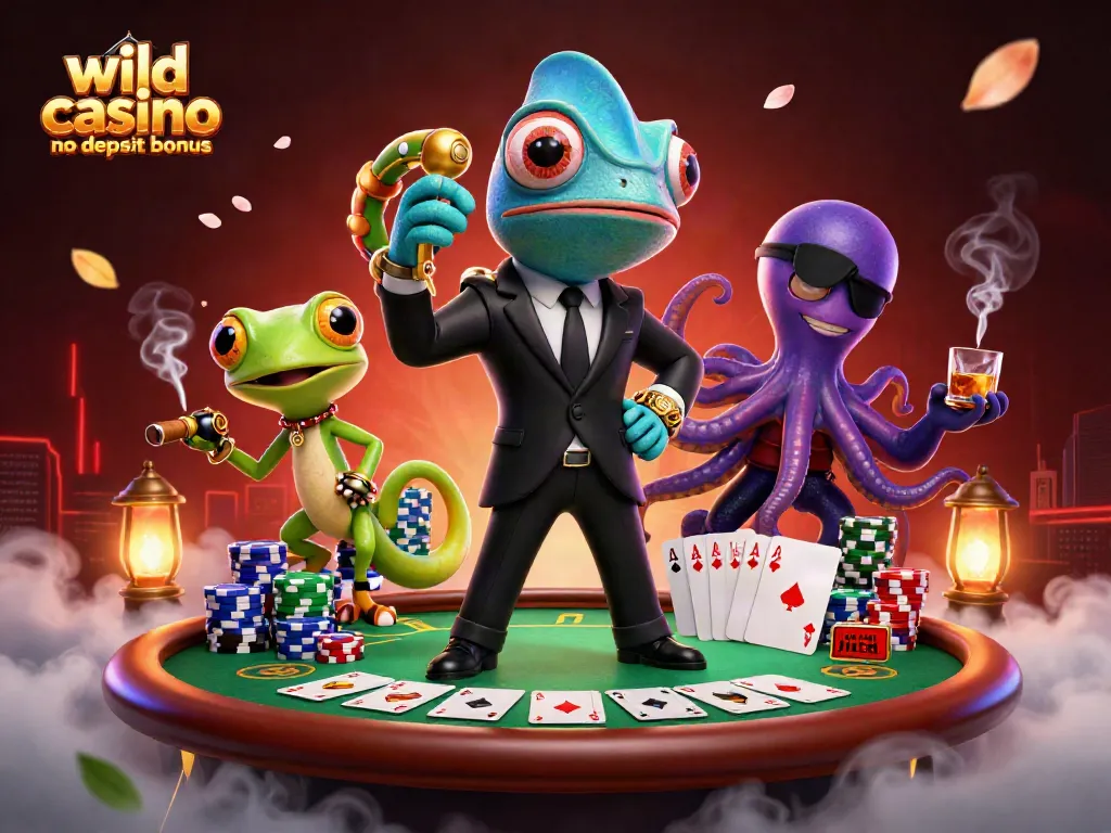 Engage with the wild casino no deposit bonus featuring colorful poker elements and dynamic 3D characters.