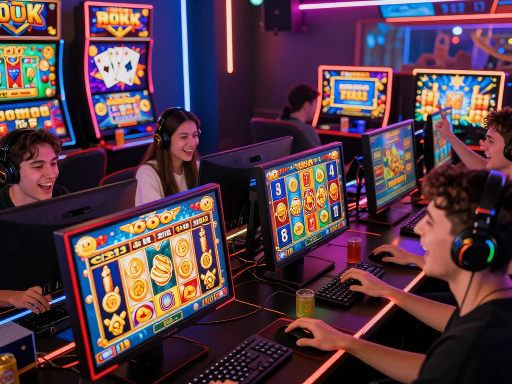 Enjoying gacor slot games online in a vibrant gaming atmosphere with excited players.