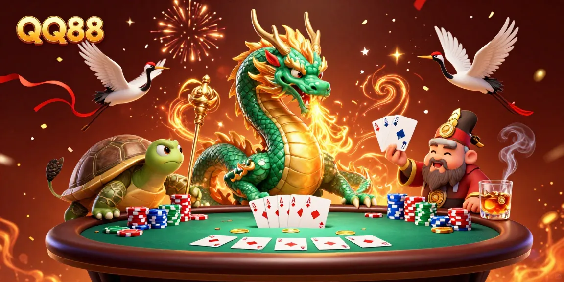 Experience the excitement of QQ88 with a jade dragon and engaging casino elements.