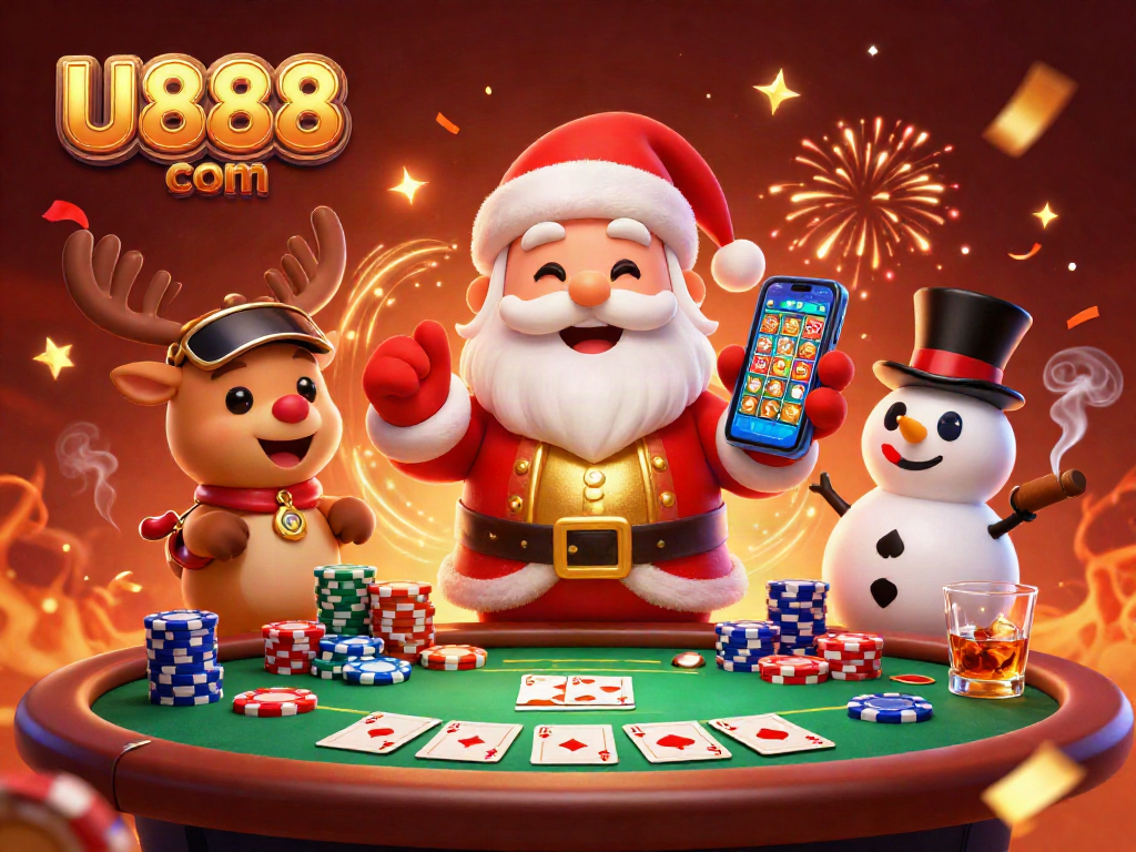 Win exciting slots with U888 com's festive casino adventure, featuring Santa and friends!
