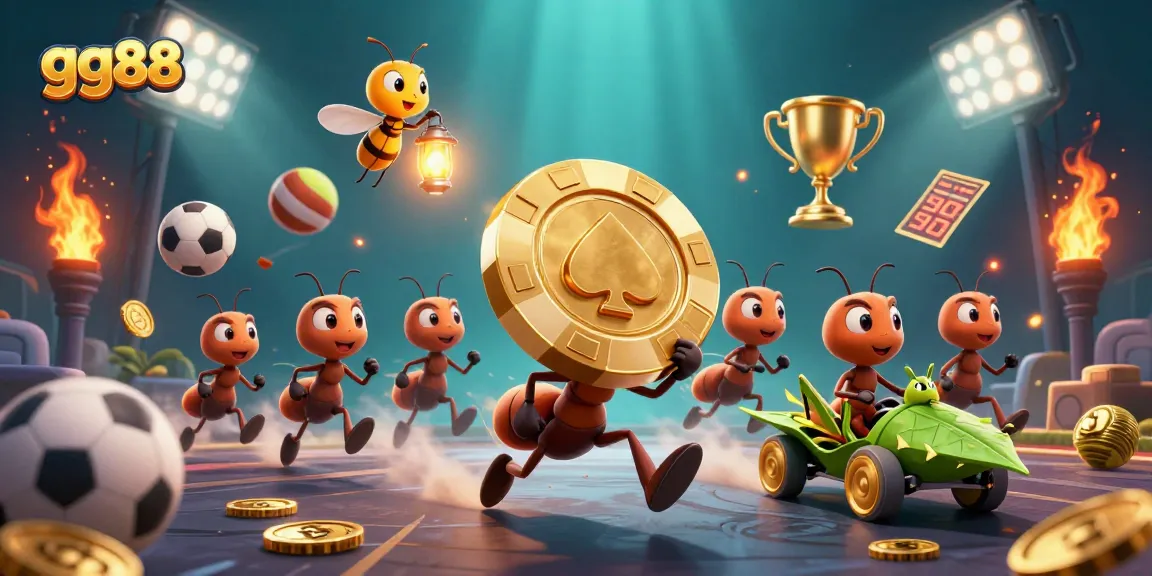 Engage in thrilling action with gg88 as a team of animated ants pulls off a heist in a vibrant casino scene.