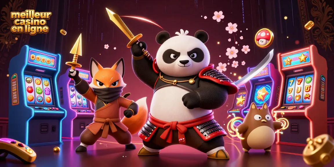 Découvrez le meilleur casino en ligne avec une illustration dynamique d'un panda samouraï et un renard ninja issus de l'univers des jeux vidéo.