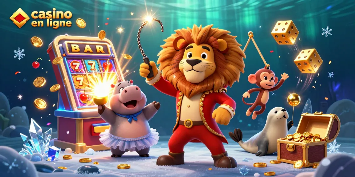 Jouer à des jeux sur un casino en ligne avec un lion showman et des éléments de jackpot.
