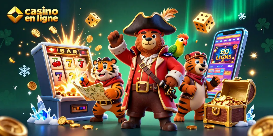 Découvrez les jeux passionnants sur un casino en ligne avec une scène dynamique de personnages animés.