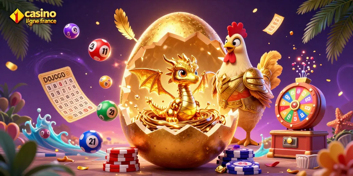 Jouez à casino en ligne France avec un dragon doré et des éléments de loterie aux enchères.