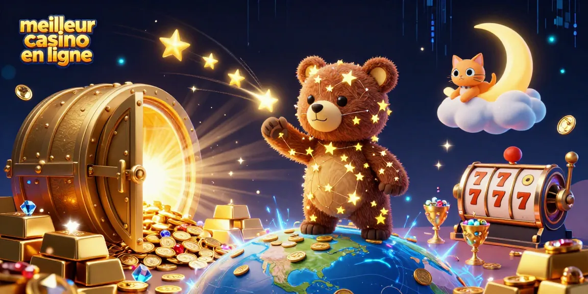 Plongez dans le monde du meilleur casino en ligne avec des astres dorés et des trésors scintillants.