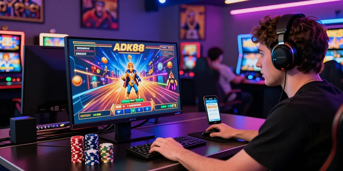 Player enjoying slot88 online gaming excitement with vibrant graphics and chips in a neon-lit setting.