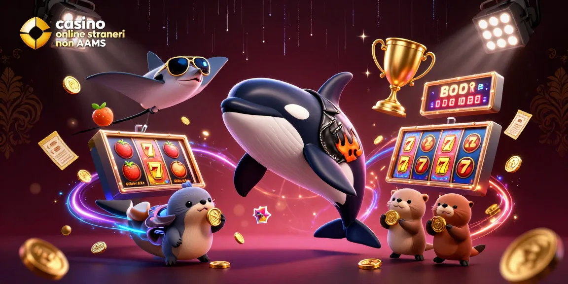 Giocando in casinò online stranieri non AAMS: scena vivace con animali marini e simboli di gioco.