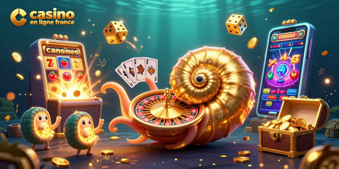 Une illustration colorée du jeu casino en ligne france avec des personnages 3D animés et des machines à sous.