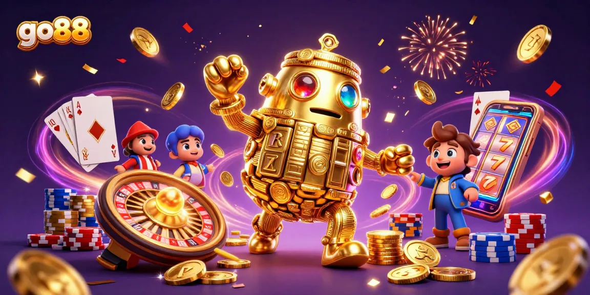 Experience dynamic gaming excitement with go88's vibrant casino illustration packed with golden treasures.