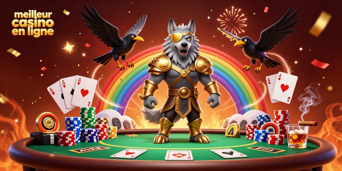 Rassemblement de l’Odin loup et des corbeaux pour le meilleur casino en ligne avec des éléments de poker.