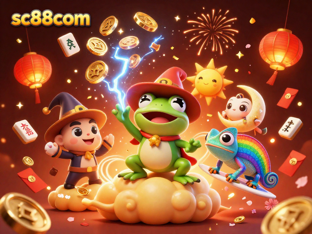 Experience thrilling moments with sc88com as the weather wizard frog summons golden coins amidst a vibrant casino scene.