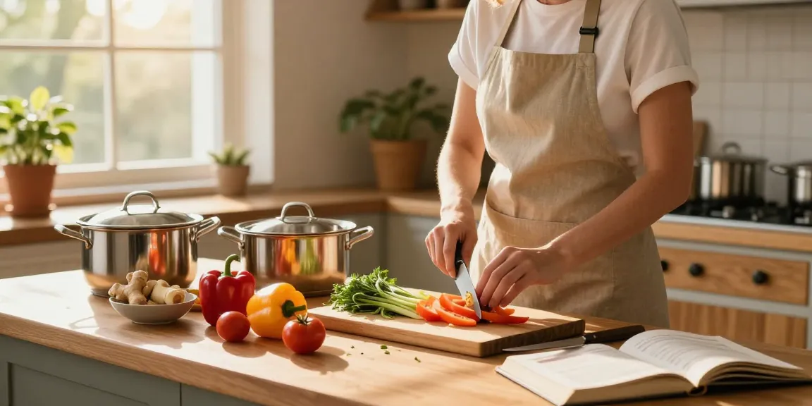 Cooking fresh vegetables and ginger for healthy meals in a cozy kitchen scene with keywords สล็อต.